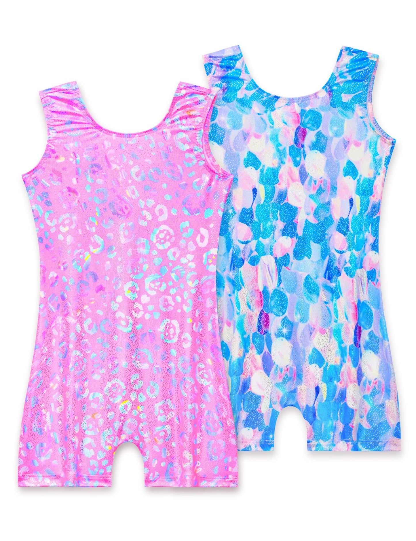 Nokecina Girls Gymnastics Leotards Size 8-9 Years Old 2 Pack Sleeveless Pink Blue Biketards Adorable Bodysuits