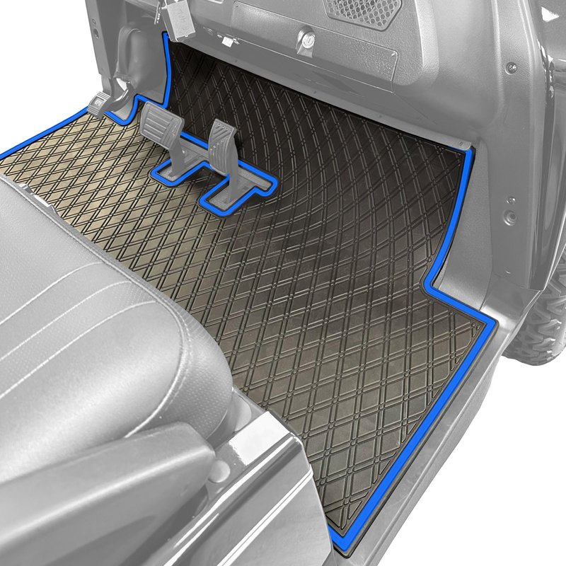 Xtreme MATS Rubber Golf Cart Mat for Bintelli Golfcars, Full Coverage Rubber Front Floor Liner Protects OEM Factory Flooring Compatible with Bintelli Beyond & Nexus (Blue Trim)