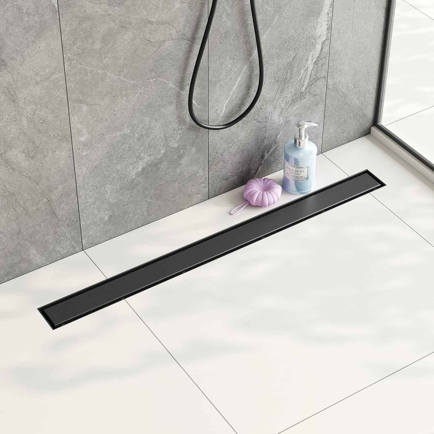 Neodrain 18-Inch Gold Linear Shower Drain - Brushed Brass, Tile Insert Cover & Hair Strainer