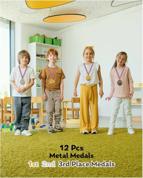Jauisus Olympic Style Award Medals - 12 Pcs Gold, Silver, Bronze with Neck Ribbons | 2-Inch Size for Sports & Competitions