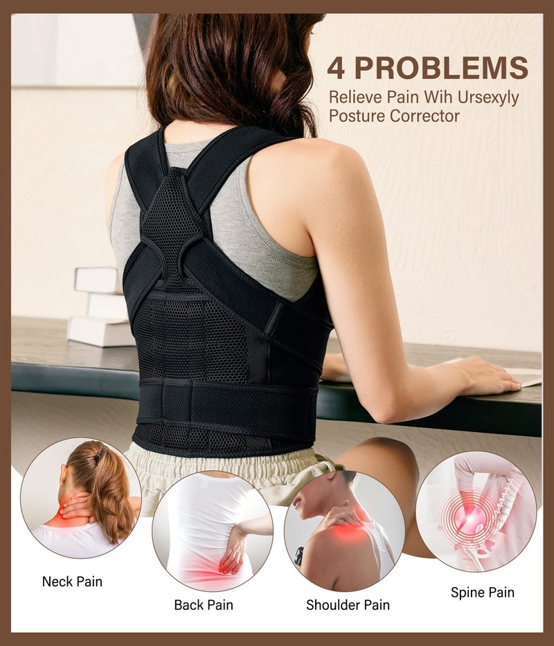 URSEXYLY Back Brace Posture Corrector for Women and Men, Breathable Shoulder Brace, Upper and Lower Back Pain Relief, Adjustable Full Back Support(Medium,Black)