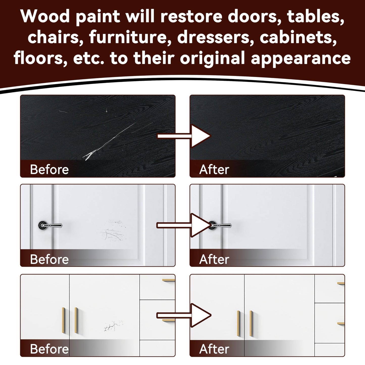 Brohood Wood Paint for Furniture Cabinet Kitchen Door, Semi-Gloss White Scratch Repair for Wood Surface Renovation, 1 Oz White Paint for Spots and Chips