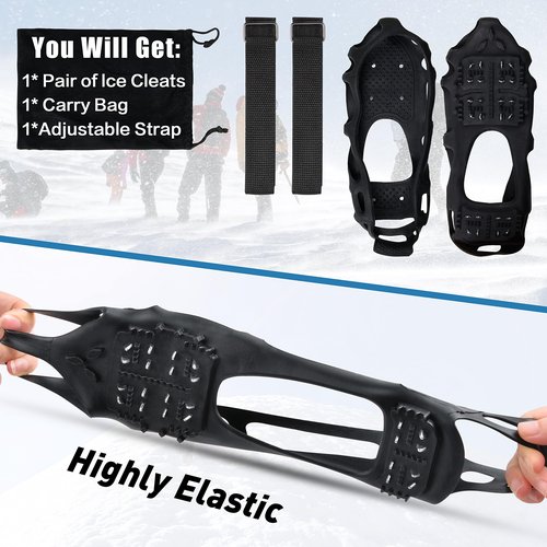 Ice Cleats Snow Traction Cleats Crampons for Walking on Snow and Ice Non-Slip Overshoe with Removable Straps Rubber Anti Slip Crampons Slip-on Stretch Footwear