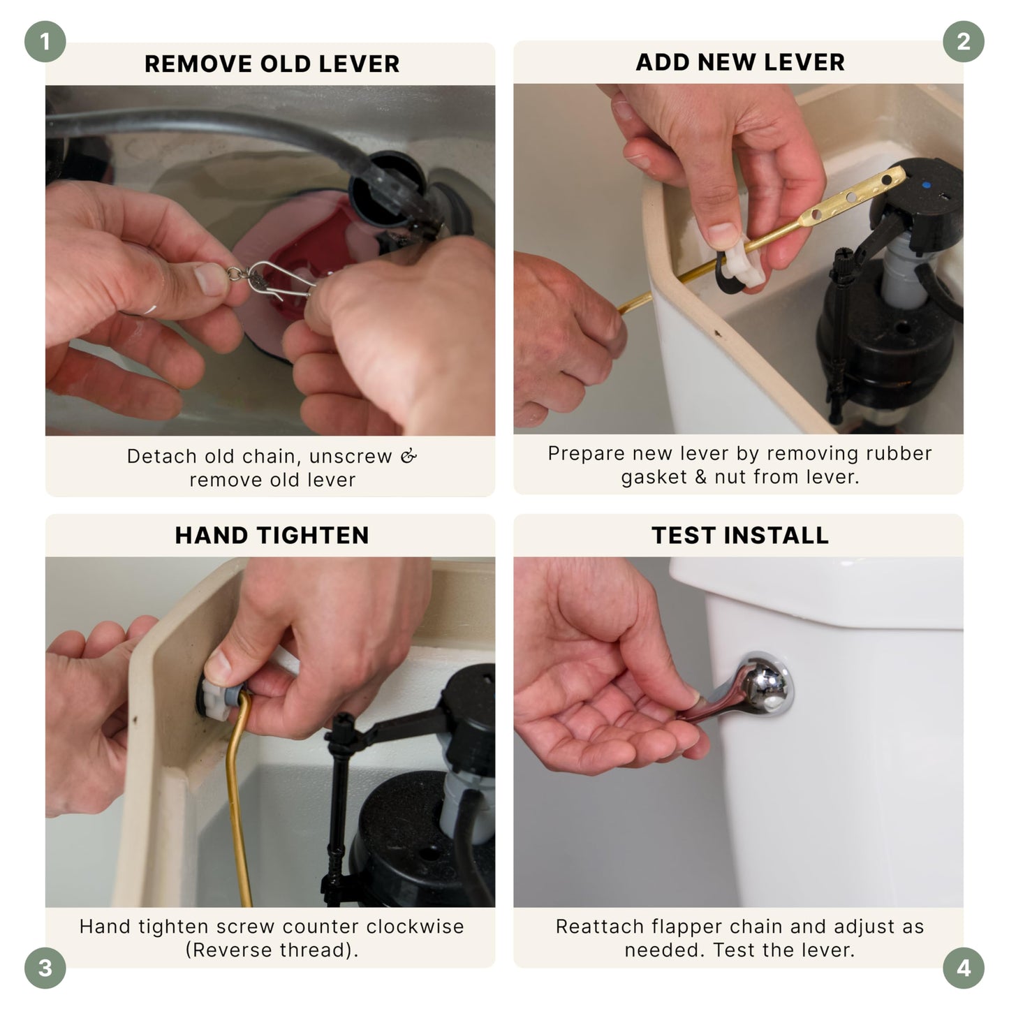 Mesora Universal Metal Side Mount Toilet Handle Replacement Kit with Flapper Chain, Pure Brass and Aluminum, Compatible with Most Toilets - Chrome