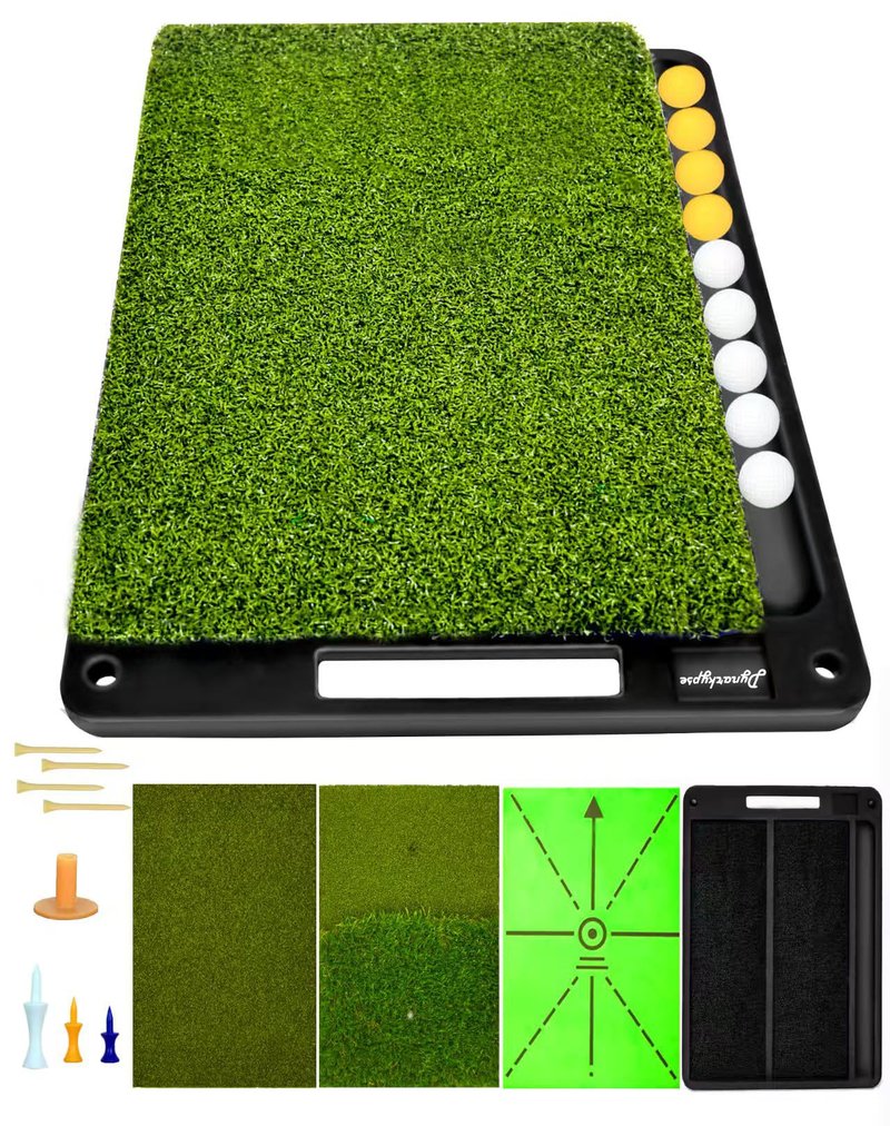 Golf Hitting Mats Outdoor Indoor,Golf Practice Mat with Instant Swing Path 3 Replaceable Golf Swing Training Mats Heavy Duty Non-Slip Rubber Base with Tees & Balls for Training, Driving, Chipping