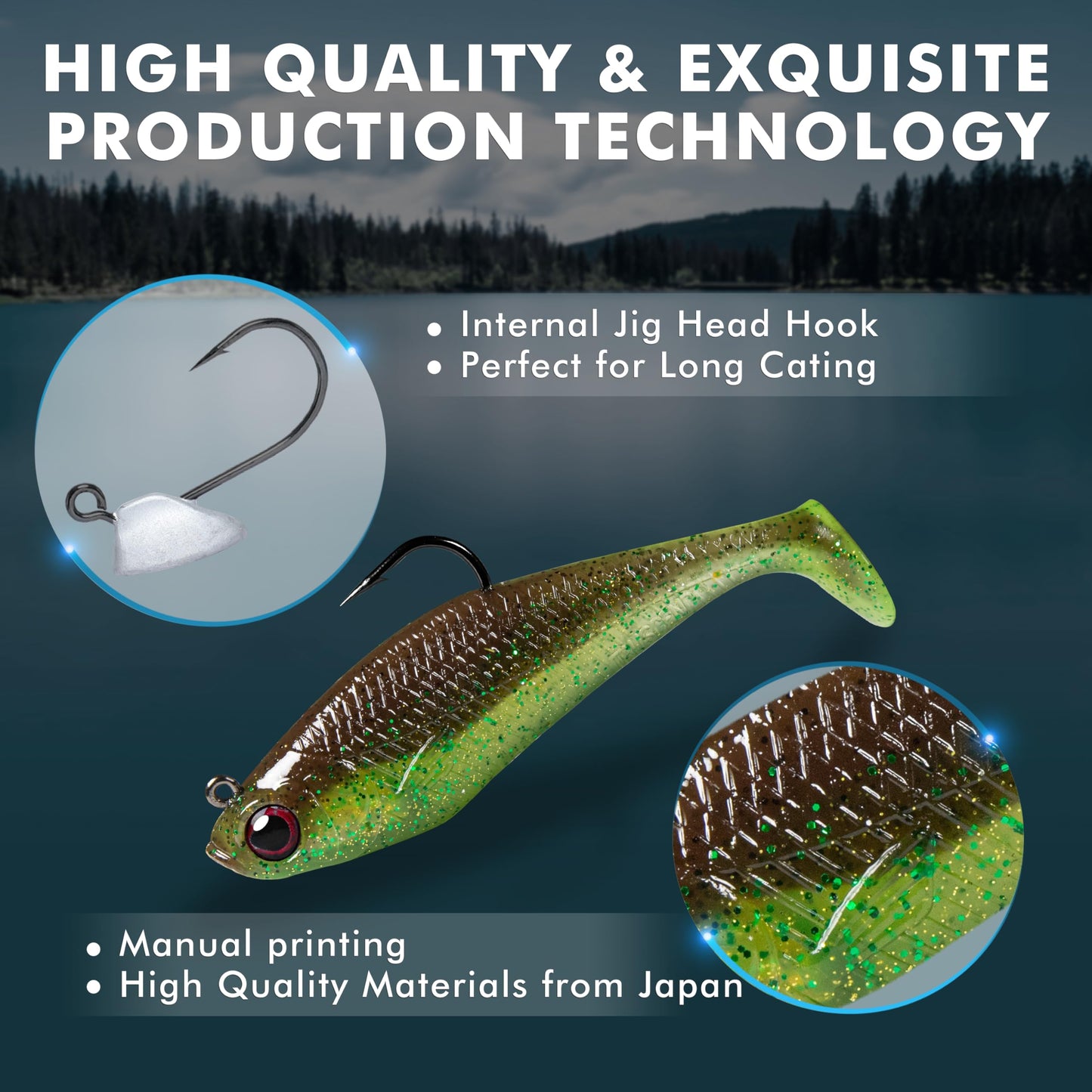 VELBAIT Pre-Rigged Soft Fishing Lures with Weedless Hook, Lifelike Paddle Tail Swimbaits for Bass Fishing, Freshwater & Saltwater Soft Plastic Baits for Bass, Pike, Trout, and Walleye (3.5in / 0.75oz)