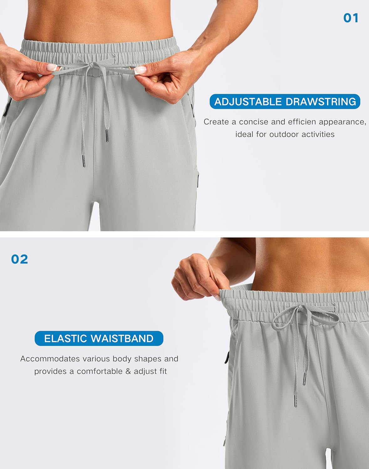 SANTINY Women's Lightweight Quick-Dry Hiking Shorts - 13"/15"/17" with Zipper Pockets