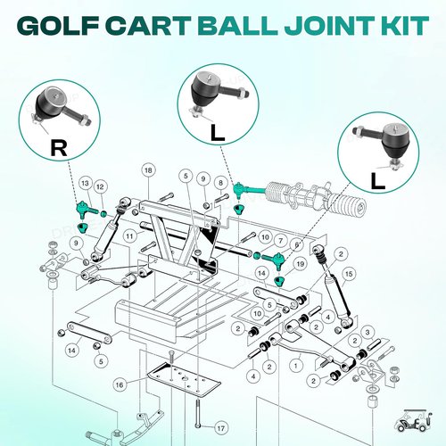 Ball Joint Kit,Set of (3) Tie Rod End with grease fitting Fits for Club Car DS Golf Carts (1976-2008)