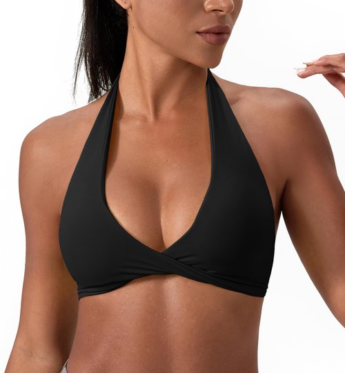 Sports Bra for Women Seamless Halter Padded Yoga Bras Open Back Gym Low Impact Workout Crop Tank Top Black