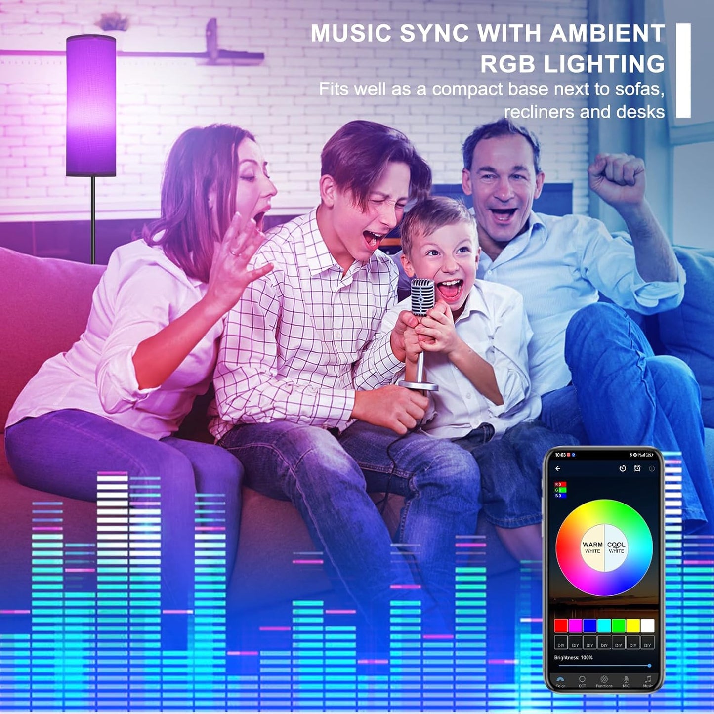 Modern Dimmable Floor Lamp with Remote - RGB Smart Bulb for Living Room, Bedroom & Office
