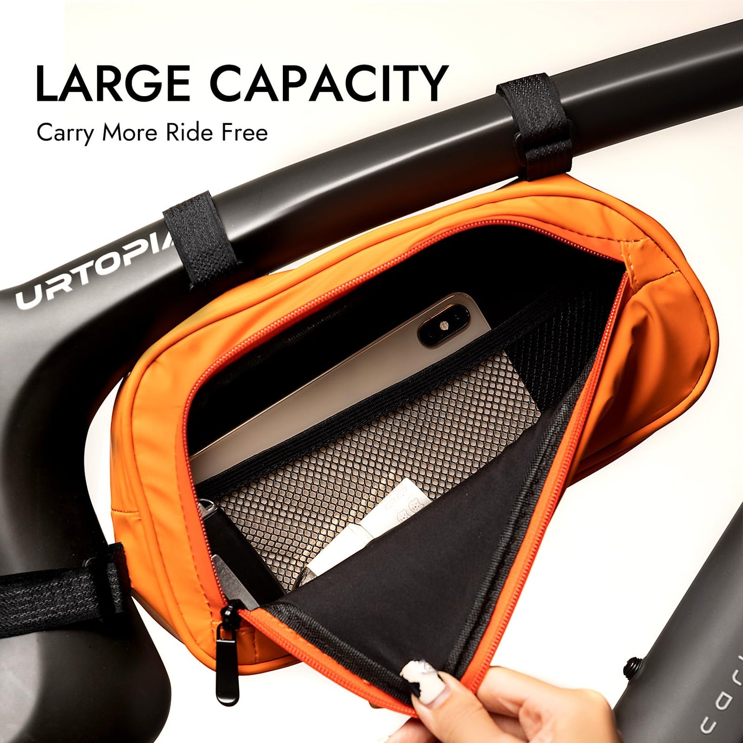 URTOPIA Bike Frame Bag, Waterproof Bicycle Storage Bag 1.5L, Large Volume, Easy to Install, Reflective Bike Triangle Bag, Down Tube Bike Bag for Road Bike, Mountain Bike, Bike Accessories (orange)