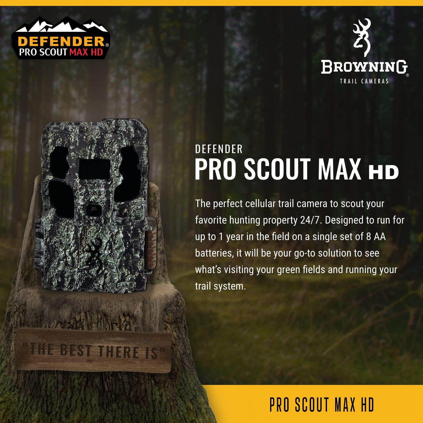 Browning Trail Cameras Defender Pro Scout Max HD 24MP Dual SIM Cellular Trail Camera - Ultra High Gain Antenna, Smart Infrared Video, 100' Detection Range & Smartphone App Compatibility