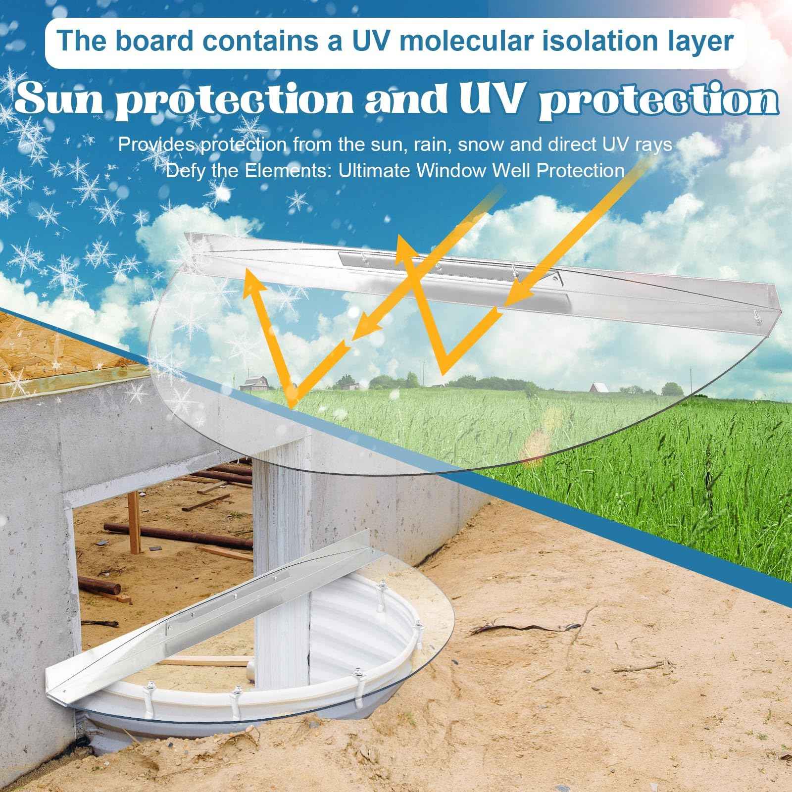 42" W x 17" L Sloped Heavy Duty Egress Window Well Covers with Rust-free Aluminum Bracing UV Resistant Clear Elongated Polycarbonate Basement Outside Window Cover Against Debris for Garden Yard