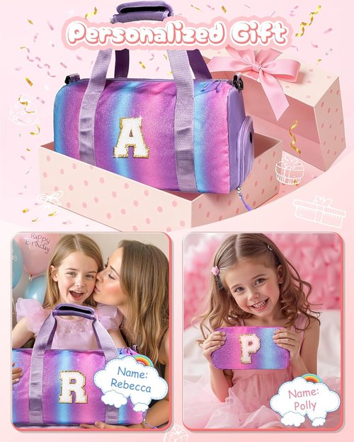 Girly Girl Stuff | Personalized Girl Gym Bag with Shoe Compartment & Makeup Pouch - Ideal Easter Gift for Kids Ages 5-10 (Letter N)