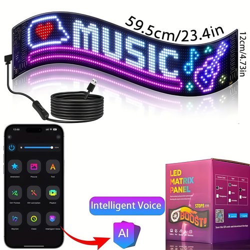 GENOUR AI Voice Controlled LED Eyes for Car Windshield - 23x5in Flexible Golf Cart Devil Eyes Light Sign Programmable via Smartphone App for UTV Truck Golf Cart Decor