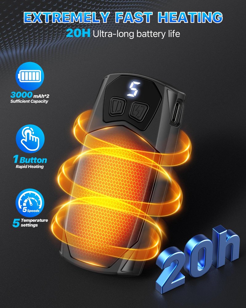 Kesguar Hand Warmers Rechargeable 2 Pack - 6000mAh Electric AI Handwarmers, LED Display & 5-Level Heating, 20Hrs Long Lasting, 2-in-1 Portable Heater, Gifts for Valentine's Day/Golf/Hunting