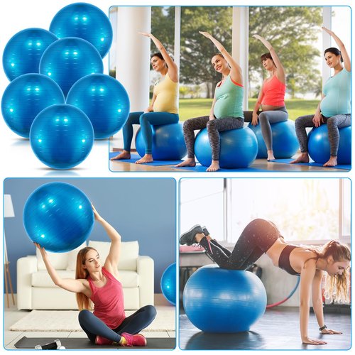 Jexine 6 Pcs Yoga Ball Exercise Ball PVC Stability Balance Yoga Ball Chair Quick Pump for Physical Workout Pregnancy Home Office Gym Equipment (Blue,29.53 Inch)