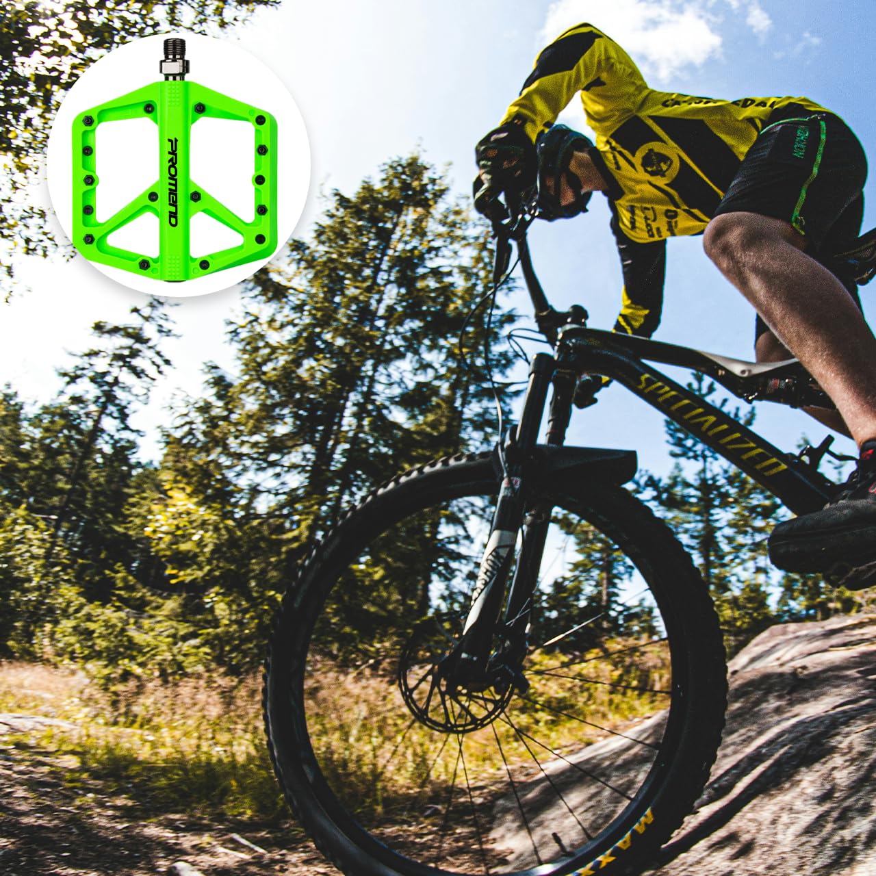 Mountain Bike Pedals - Durable Nylon DU Bearing Platform Pedals for MTB and BMX (Green)