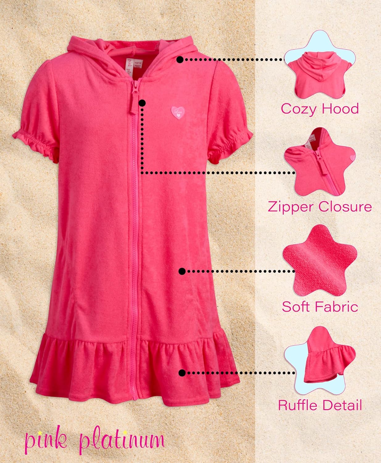 Pink Platinum Girls Swim Cover-Up - Soft Cotton Hooded Ruffled Bathrobe Dress for Kids