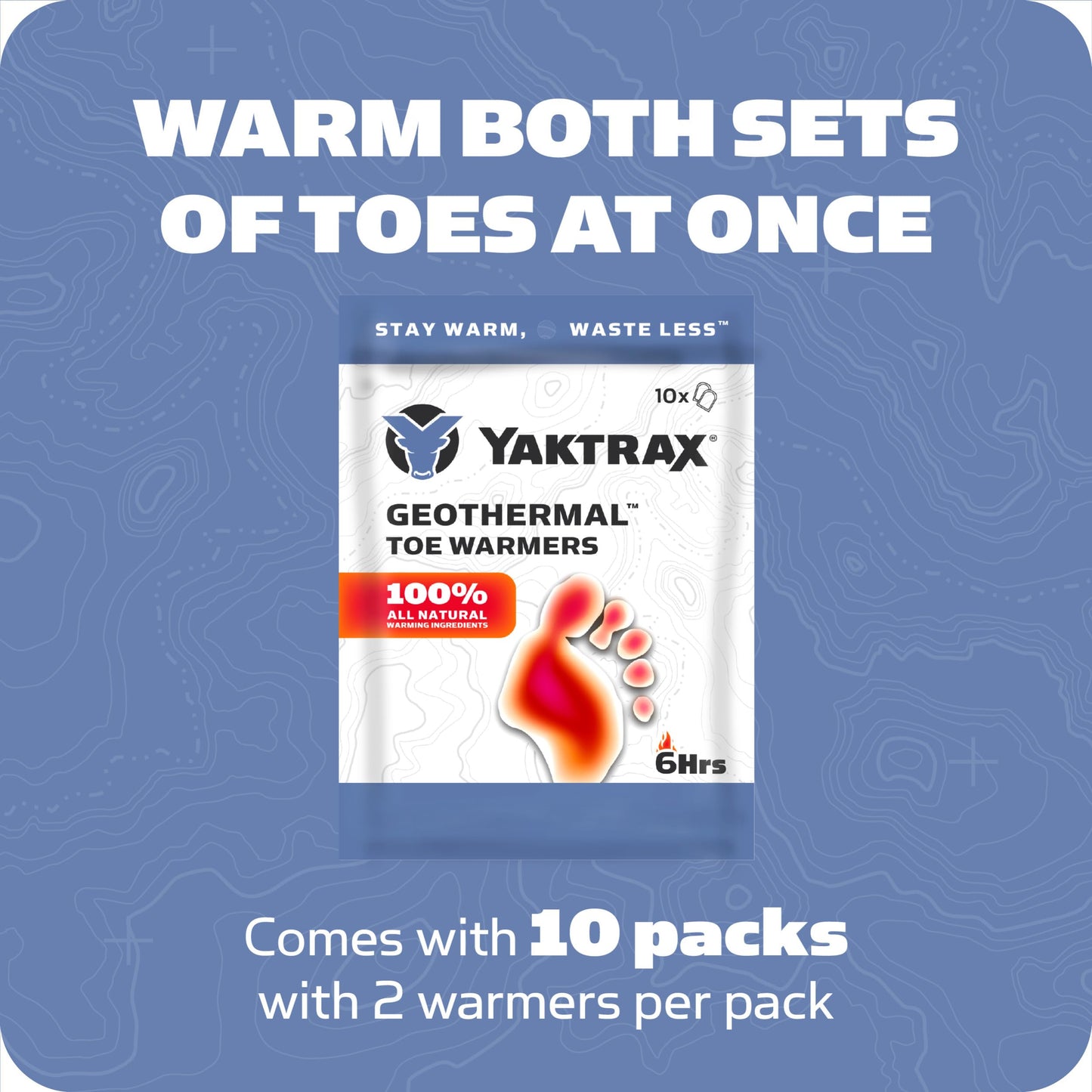 Yaktrax Geothermal Toe Warmers 10 Count - Air-Activated, Up to 6 Hours of Heat - Compact Warmth for Outdoor Activities, Winter Sports, and Cold-Weather Comfort