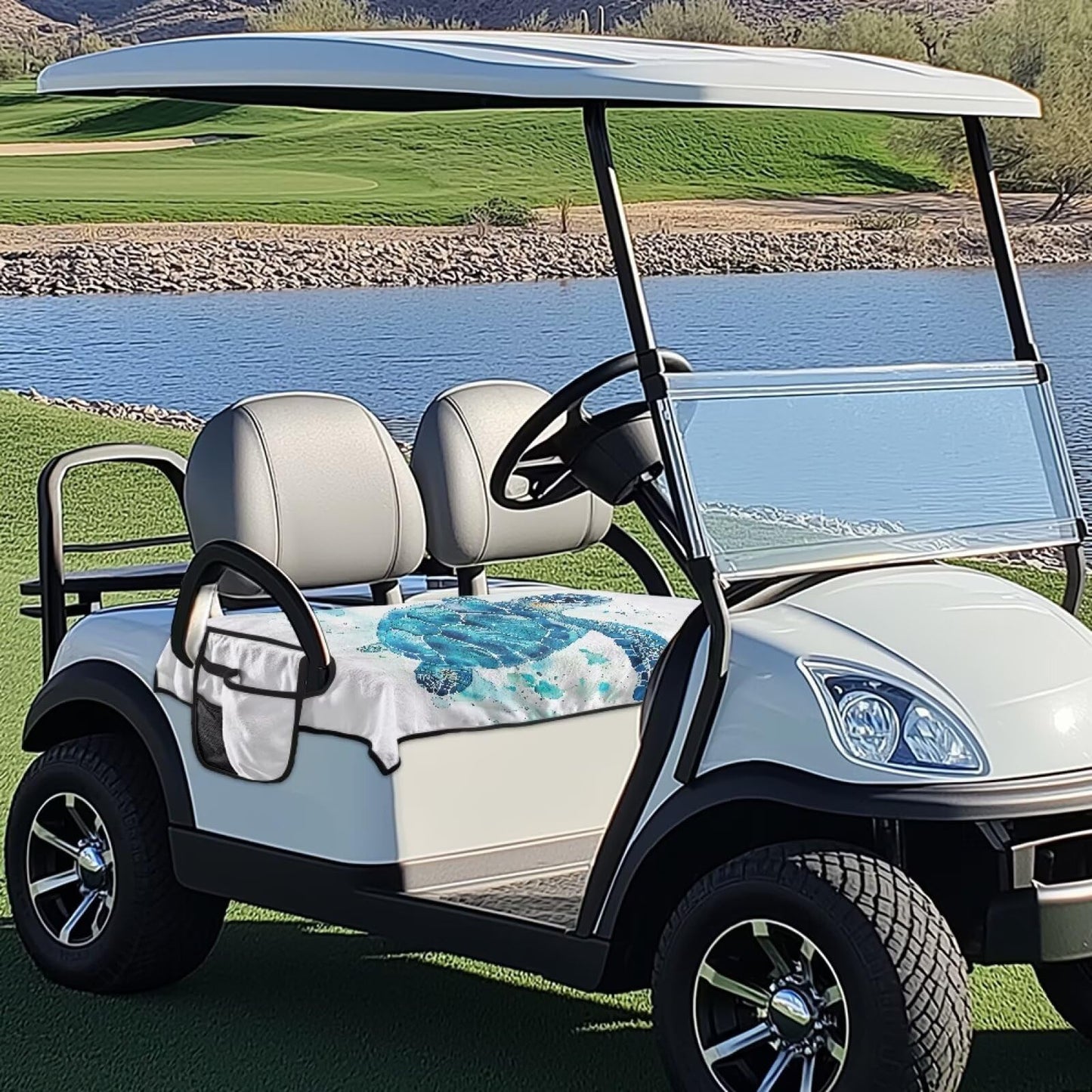 Darisoco Sea Turtle Golf Cart Towel Seat Covers Club Car Golf Cart Seat Covers with 4 Side Pockets Fits for Club Car and More 2 Person Seats Golf Carts