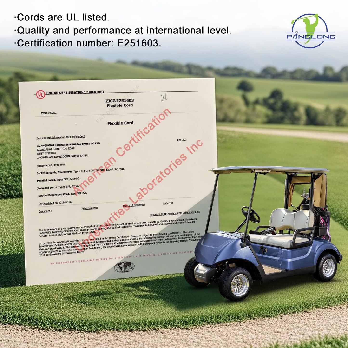 Panglong 48V Golf Cart Charger Cord, Fits Yamaha 2007-2016 G29/DRIVE/YDRE Electric Golf Cart With 3-Pin Plug Battery Charger, 48V Golf Cart DC Charger Cord with Plug, UL 3*12AWG, OEM #JW9-82174-00-00