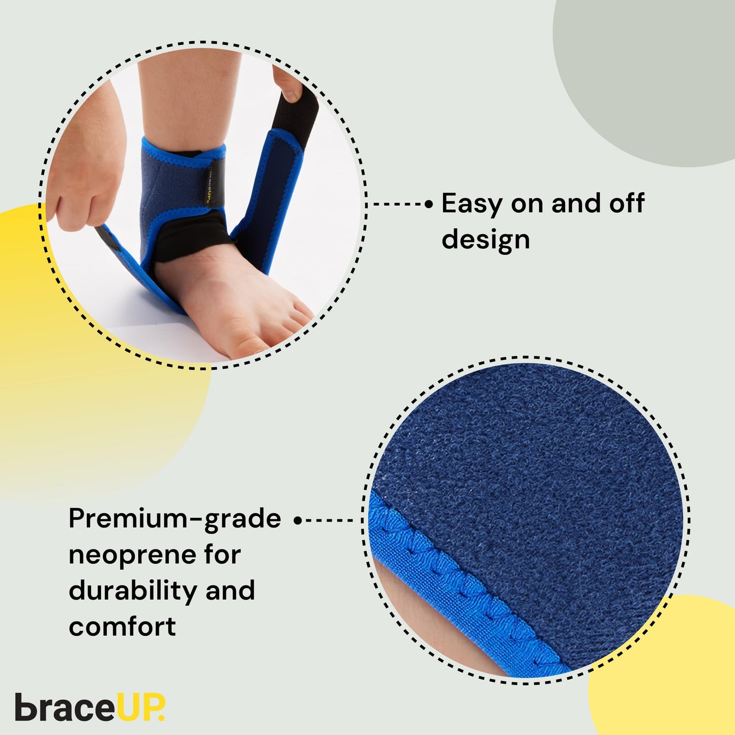 BraceUP Kids Ankle Brace – Youth Sports Support for Boys & Girls, Adjustable Foot Stabilizer for Sprains, Injuries & Active Play for Daily Wear (S 4'1"-4'11" ft)