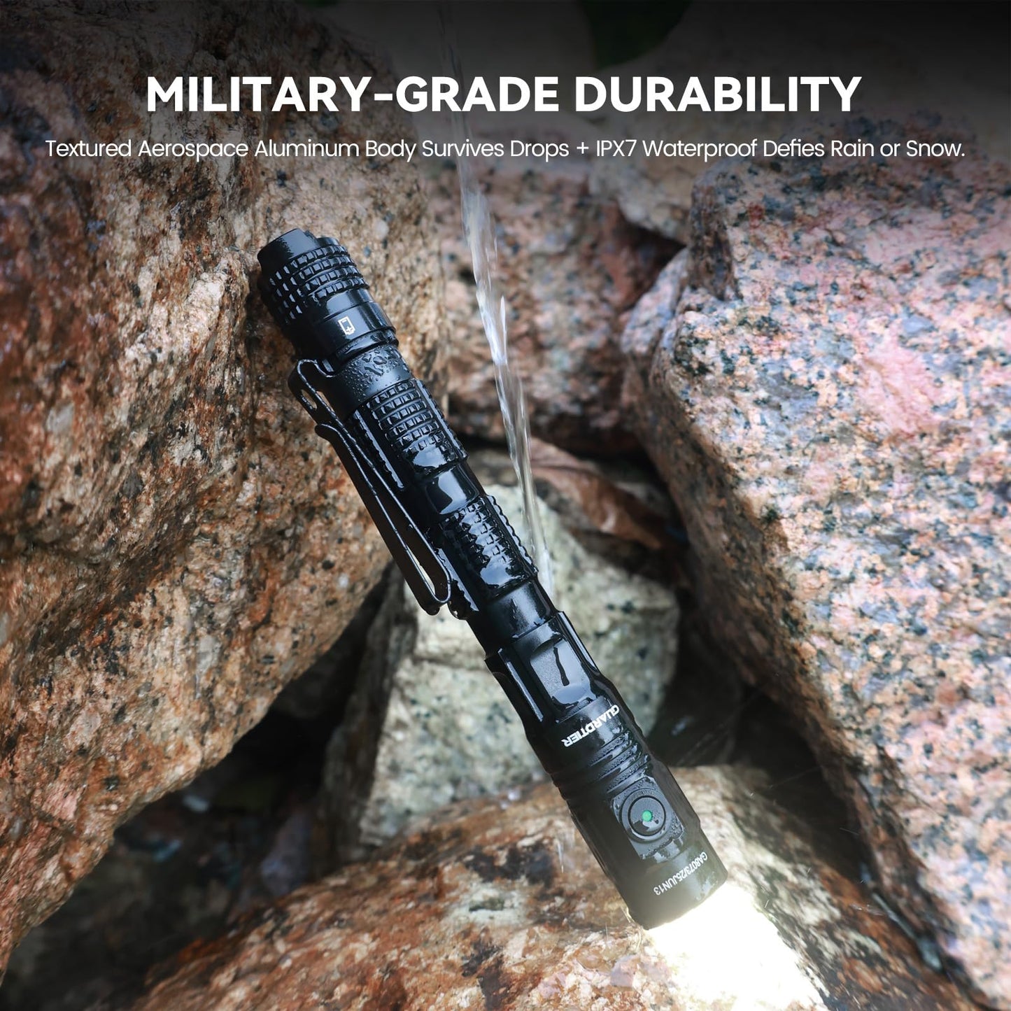 Guardtier ML70 Rechargeable Flashlight for Outdoor Working Camping/Emergencies/Outdoor Activities, Aluminum LED Tactical Penlight, USB-C, Tail Switch, 1500 Lumens, 5 Modes - Black, 6.1 in