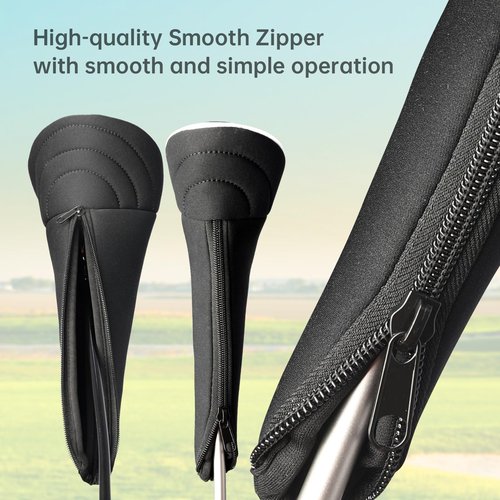Golf Club Head Covers with Zipper - Balck Golf Club Covers for Woods and Driver Fairway Hybrids, Golf Accessories Headcovers Set (Black 1 3 5 7 X)
