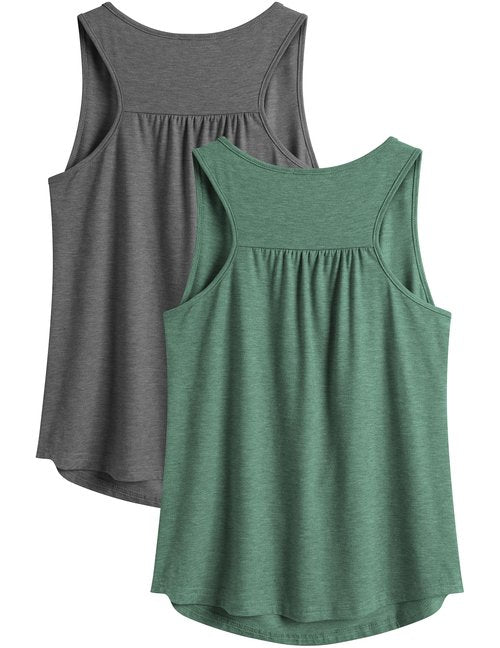 PINSPARK Workout Tops for Women Racerback Tank Top Moisture Wicking Athletic Yoga Shirts Sleeveless Crewneck Running Sports Muscle Tee,Dark Grey/Dark Green L