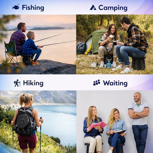 Collapsible Stool with Capacity 550lbs Portable Stools for Adults Heavy Duty, Adjustable Height Telescoping Folding Stool, for Fishing,Camping, Hiking and Outdoor Travel