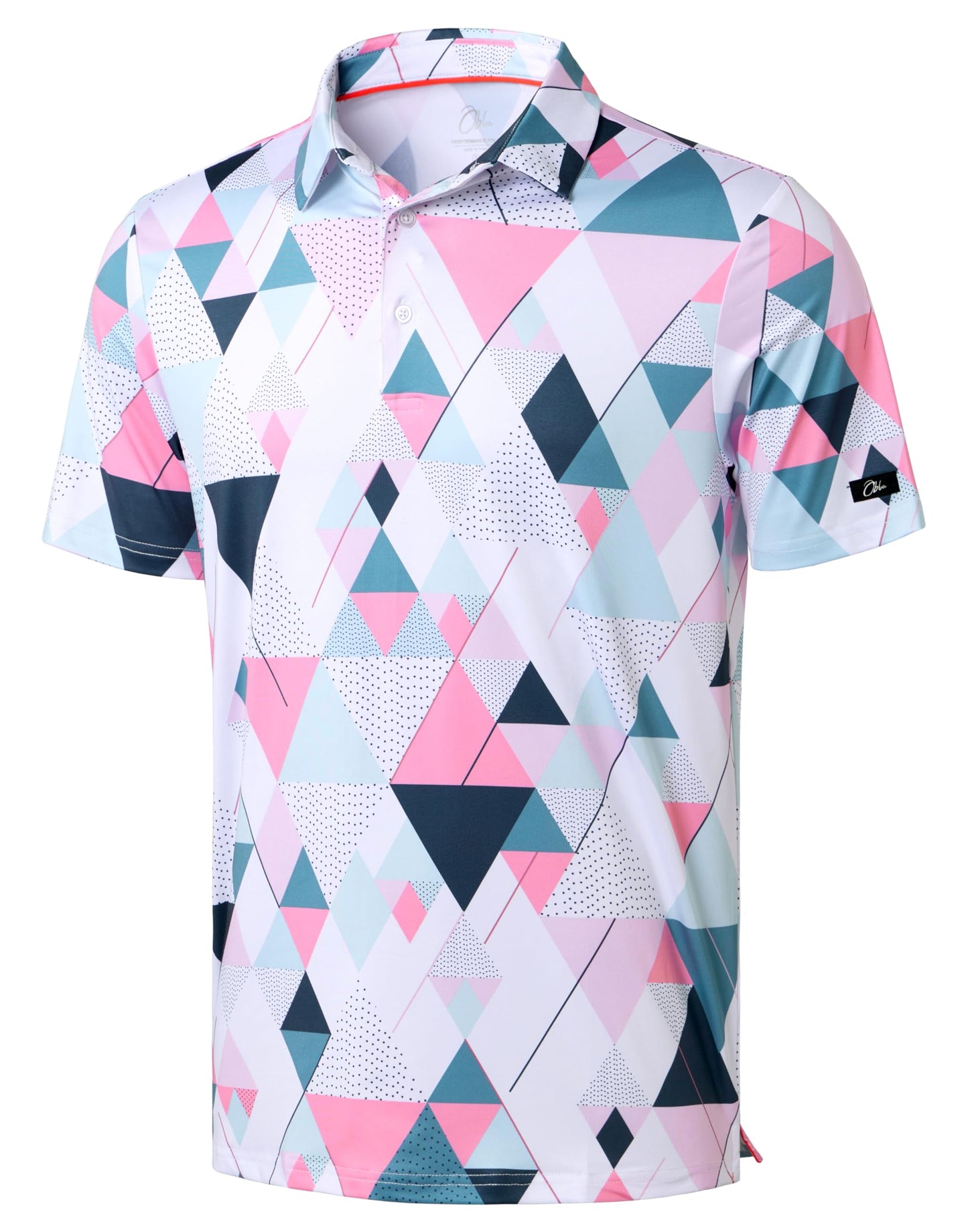 Obla Mens Golf Polo Shirts Short Sleeve Dry Fit Performance Moisture Wicking Casual Print Collared Golf Shirts for Men(White Pink Geometry_4XL)