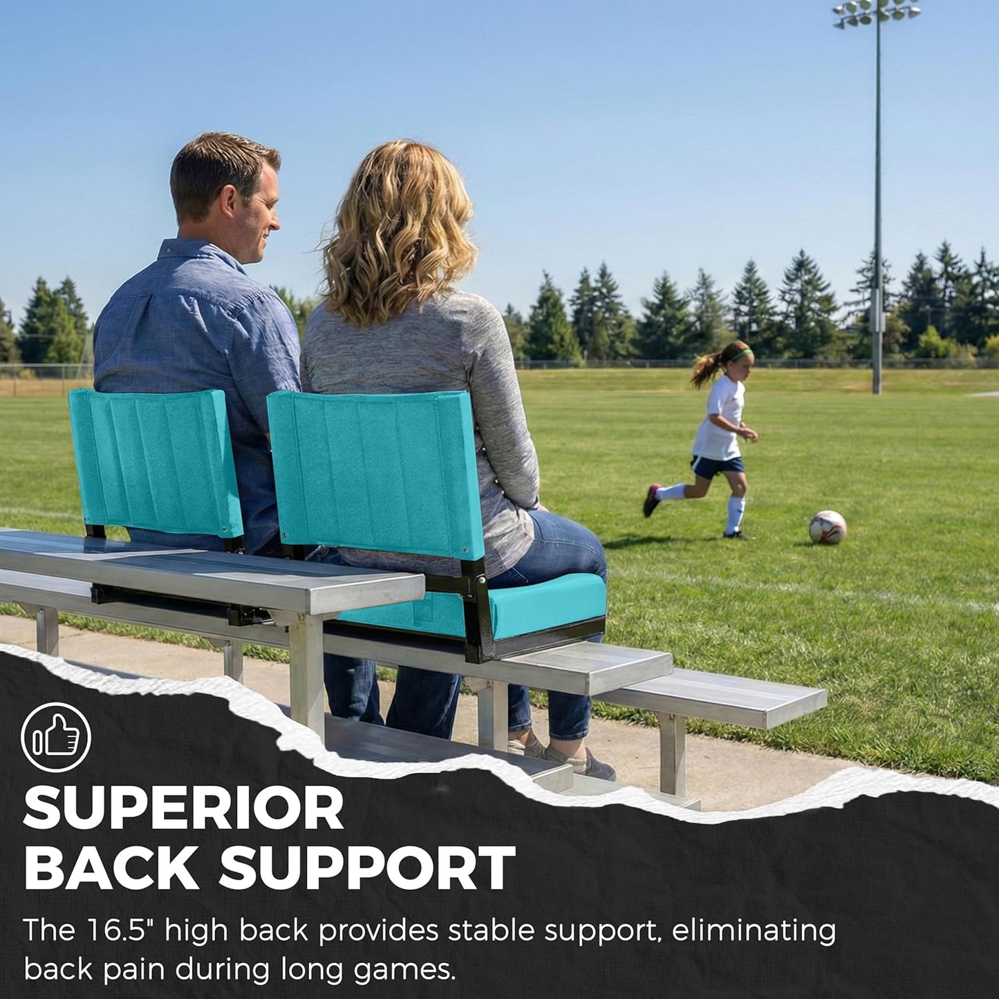 Sport Beats Stadium Seats - Comfortable Bleacher Chairs with Back Support & Cushion | Cyan, 1pc Regular - 17" W x 12" D x 16.5" H