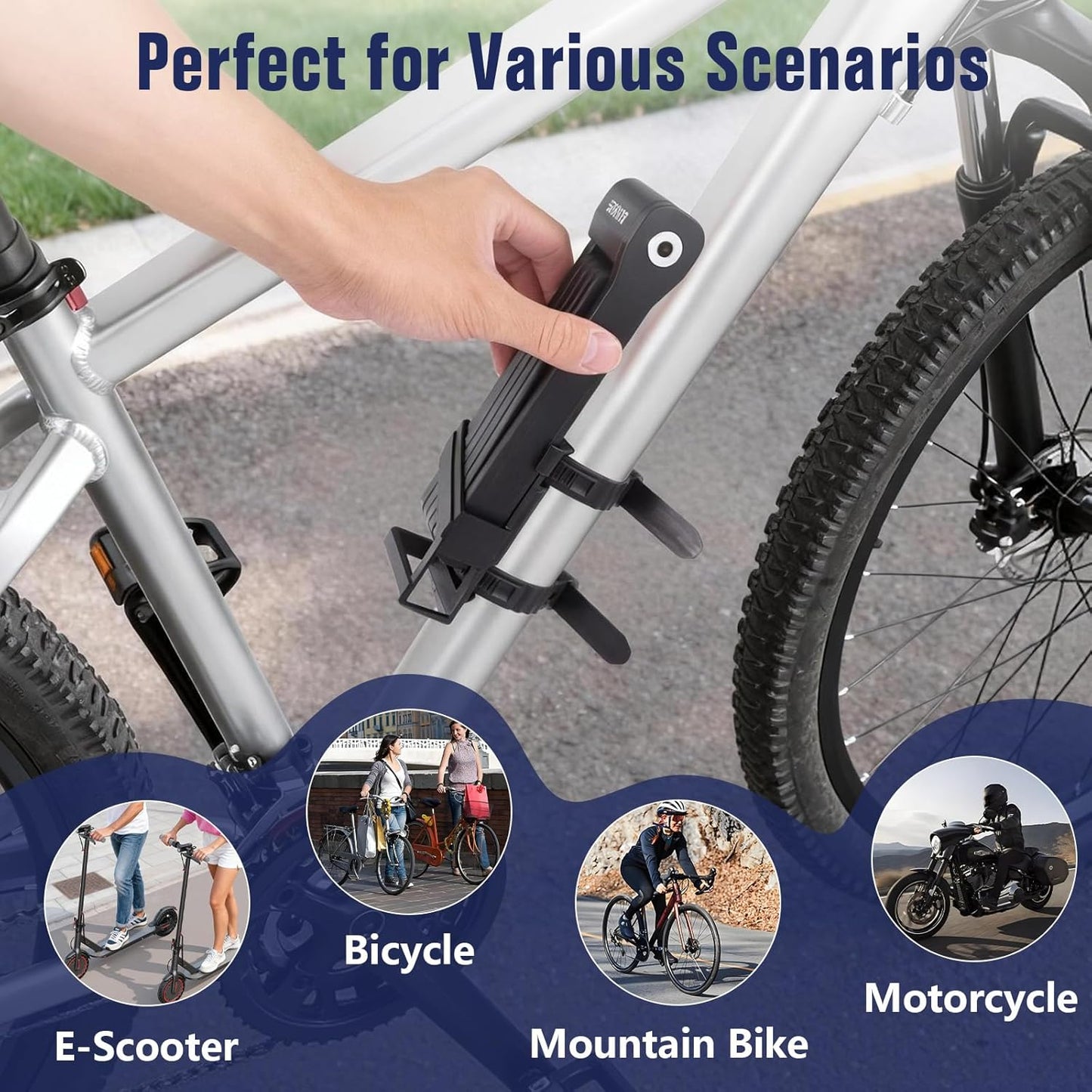 Skiennix Folding Bike Lock - Heavy Duty Anti-Theft Alloy Steel with Mounting Bracket | 30-Inch Length, 2 Keys