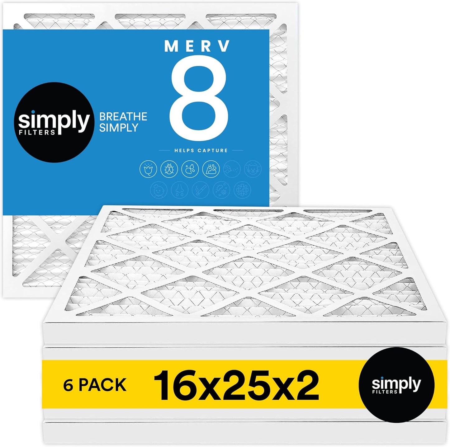 12x18x1 MERV 8 Air Filter 6-Pack for Home AC & HVAC - Dust, Pet & Allergy Control