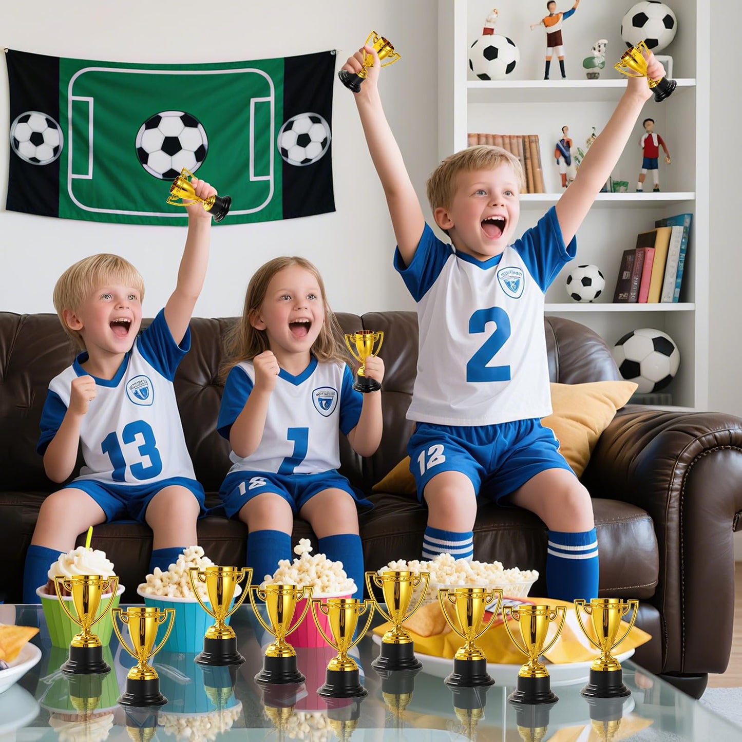 HFXXAD 12 Pcs Mini Trophies Bulk for Kids, Plastic Gold Small Trophy Cups for Sports Tournaments and Competitions(3.4in)