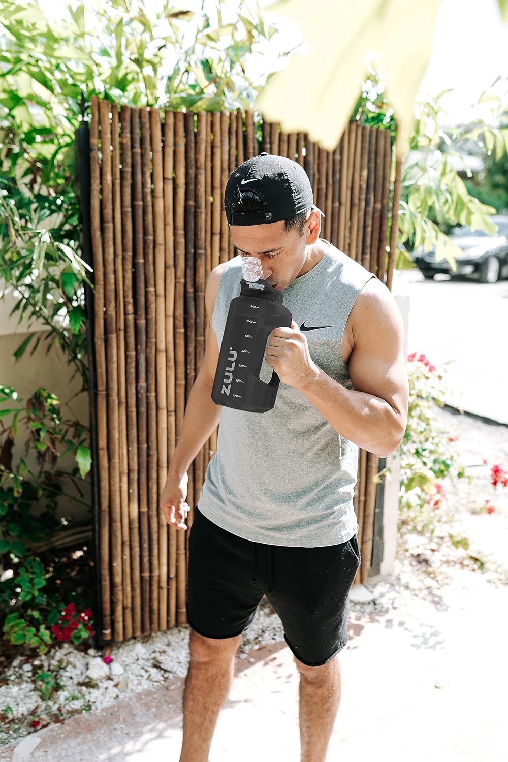 ZULU Goals 64oz Half Gallon Water Bottle - Reusable Jug with Straw, Time Marker & Leak-Proof Lid | Grey