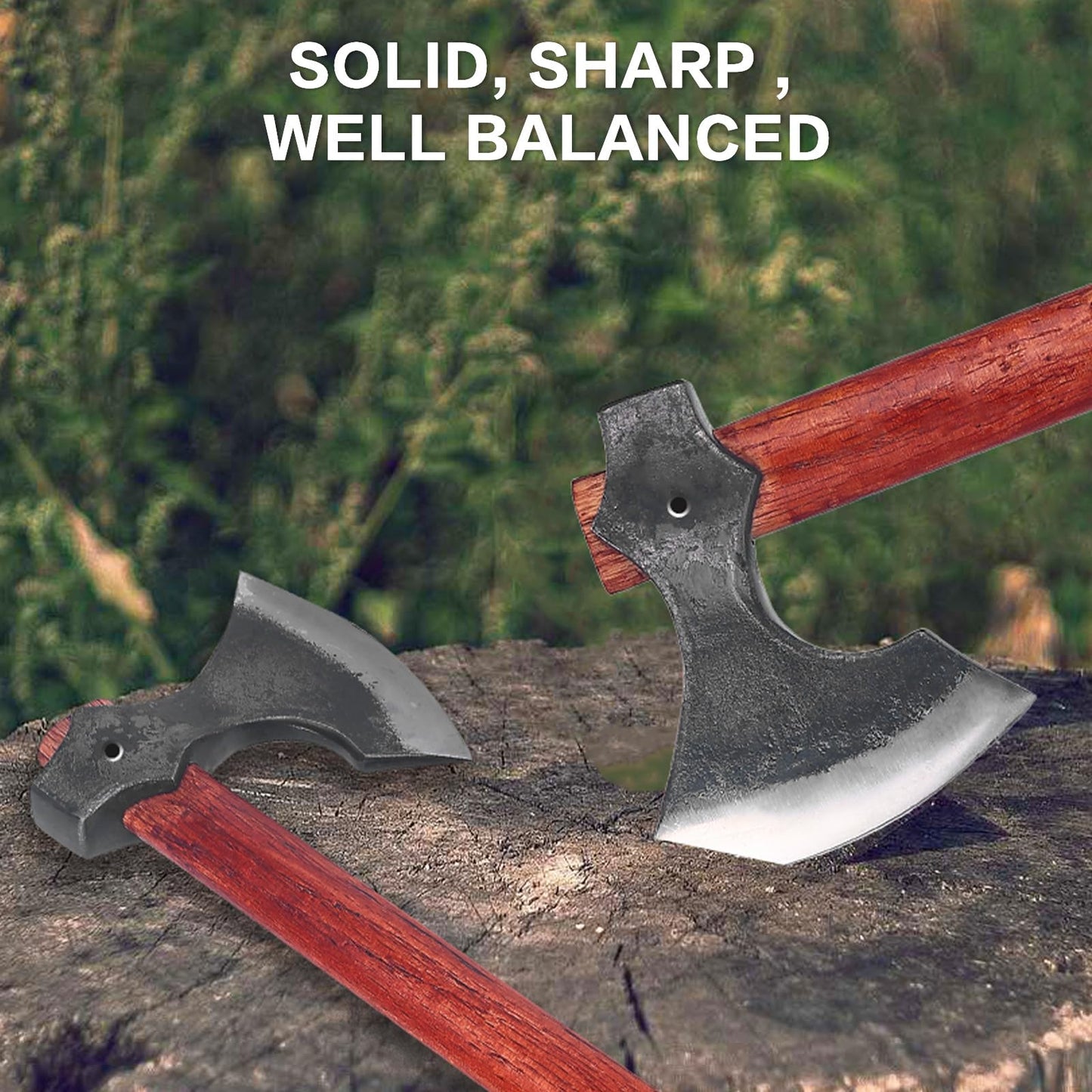 16.2" Viking Style Throwing Axe Set of 2, 1065 High Carbon Steel Bearded-Edge Tomahawk with Beech Wood Handle, Red Anti-Slip Design, for Adults Competition & Outdoor Recreation