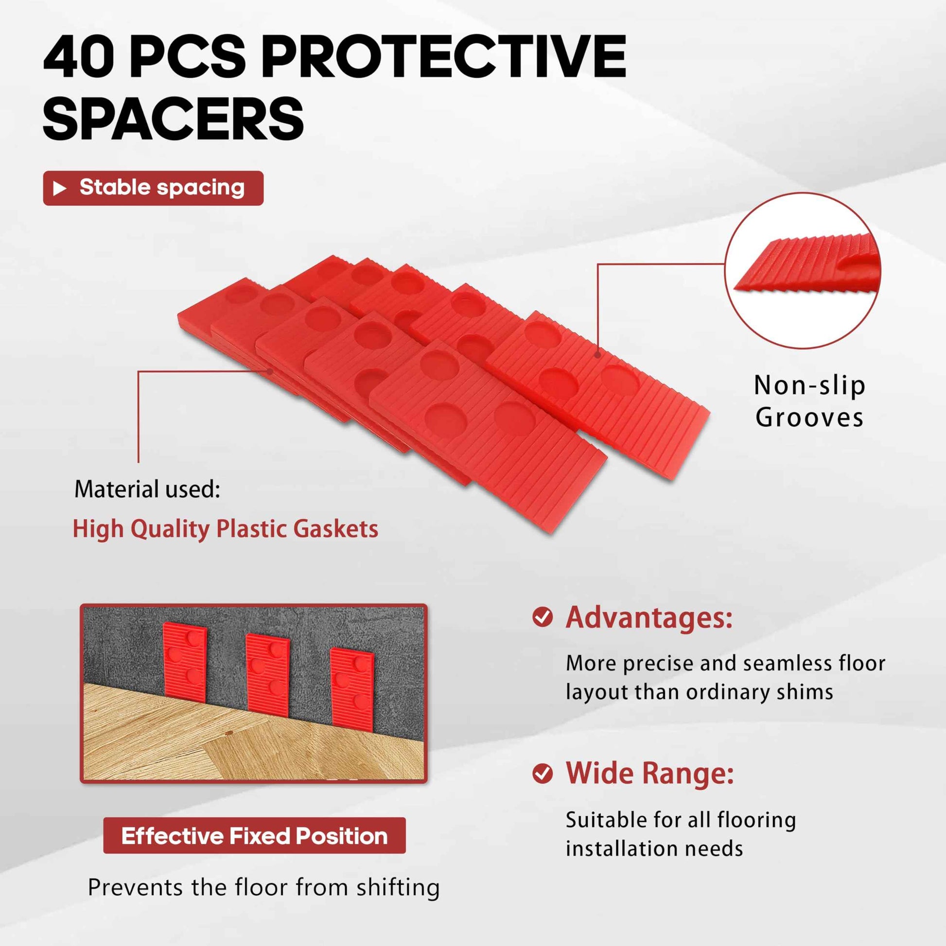 YIYITOOLS 43Pcs Laminate Wood Flooring Installation Kit,LVP Installation Kit,Vinyl Flooring Tools with 40Pcs Spacers,Double-Faced Rubber Mallet,Tapping Block,HeavyDuty Pull Bar,Laminate Flooring Tools