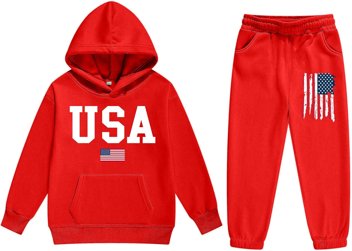 Vivimeng Boys USA Hoodie Set - American Flag Sweatshirt & Pullover Suit for Kids