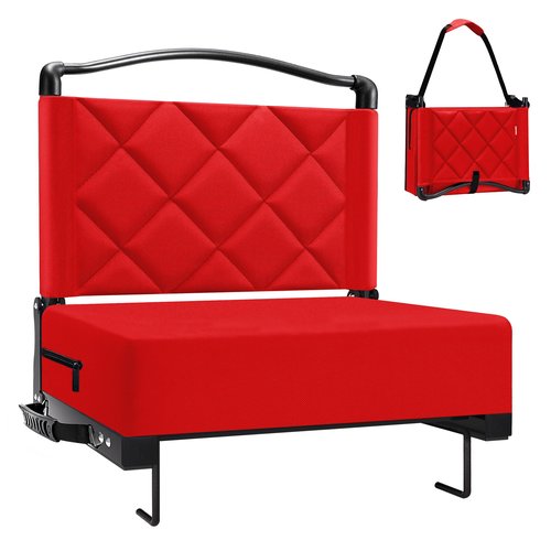 Kaganoon Stadium Seats with Back Support Cushion, Folding Stadium Seats for Bleachers Hold up 400lbs, Wide Bleacher Seat with Shoulder Strap & Handle Comfort for Sports Events (red, 1pcs)