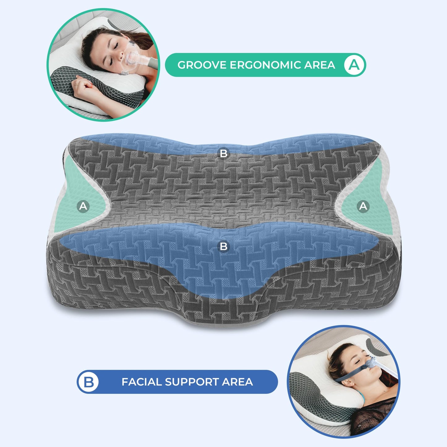 Elviros CPAP Pillow for Sleeping, HSA/FSA Ergonomic Adjustable Height Neck Support Memory Foam Bed Pillow for CPAP Users with Sleep Apnea, Suitable for Side and Back Sleepers