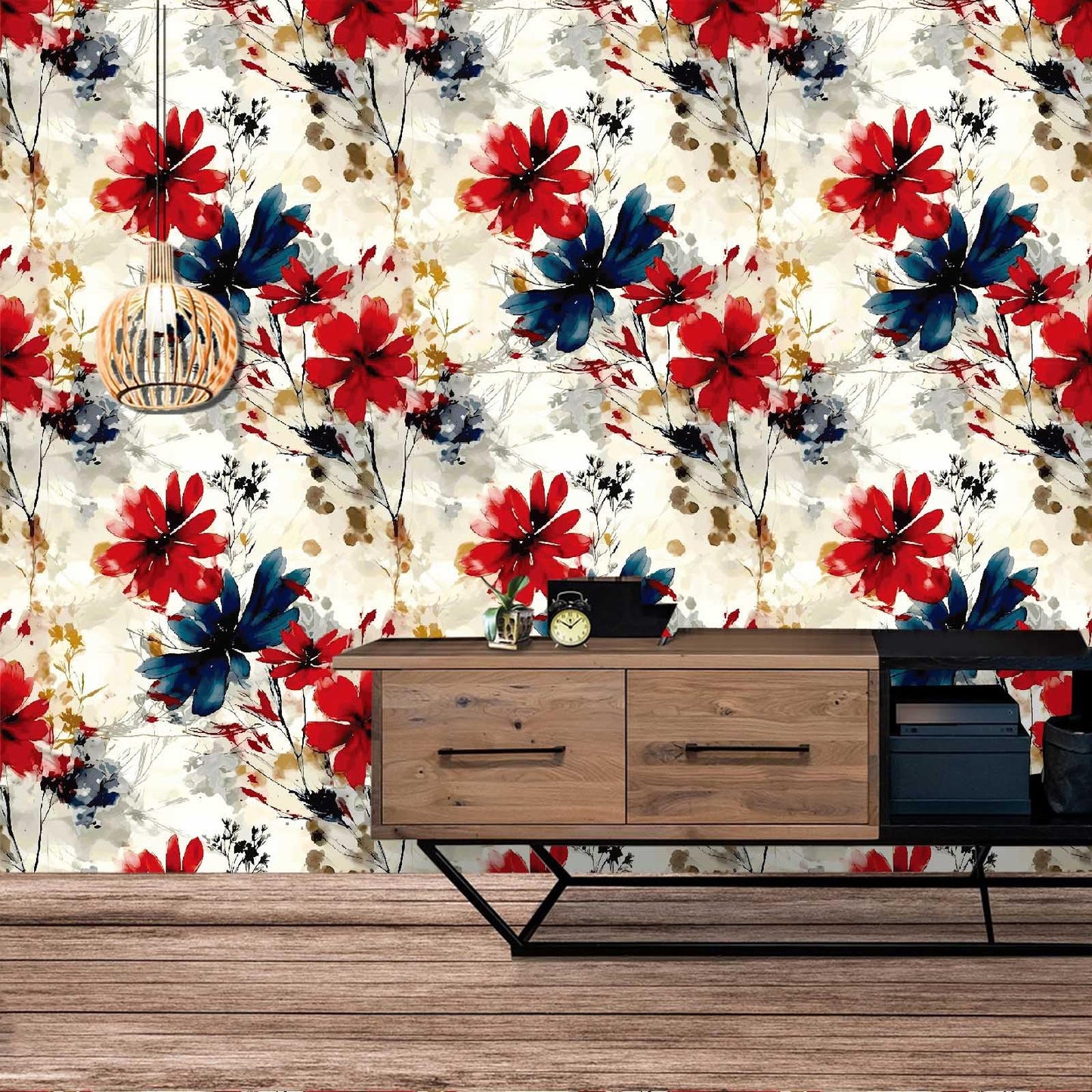 Akodm Large Red Floral Peel and Stick Wallpaper Vintage Removable Self-Adhesive Contact Paper Vinyl Thick Waterproof Renter Friendly Funky Flower Accent Wall for Bathroom 17.7"x70.8"