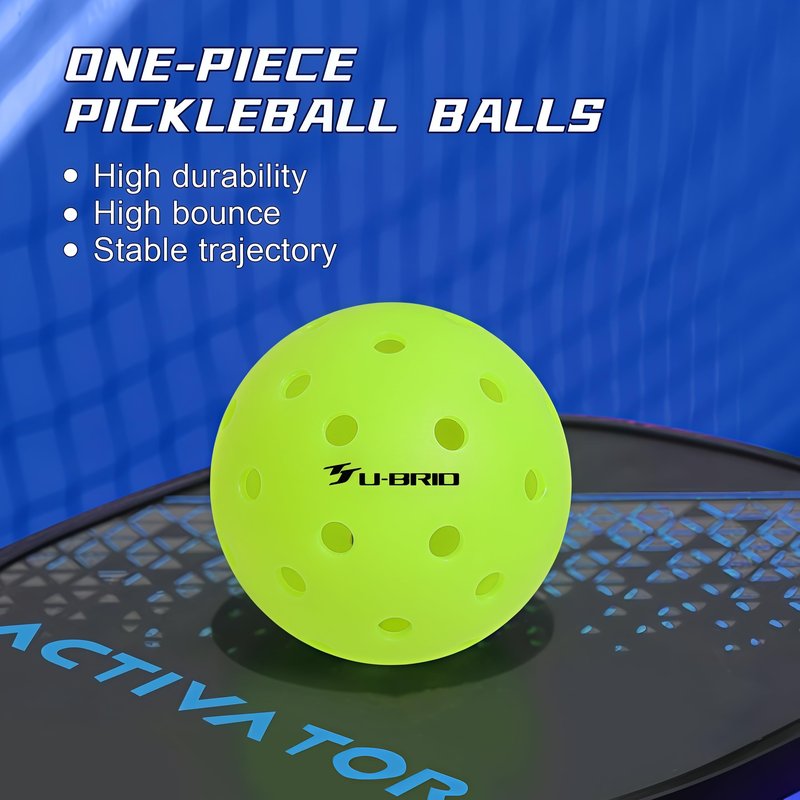 U-BRIO Outdoor Pickleball Balls, 40 Holes Rotation One-piece Green 4 Pack, High Bounce Stable Trajectory Stylish Durable Crack-Resistant Pickleballs.