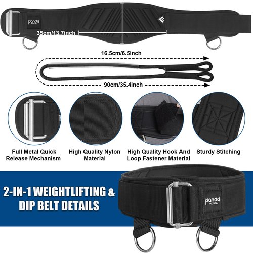 Weight Lifting Belts for Men & Women: Design Patents 2-in-1 Weightlifting & Dip Belt with Rope for Back Support, Gym Belt for Powerlifting, Pull-Ups, Squat, Training