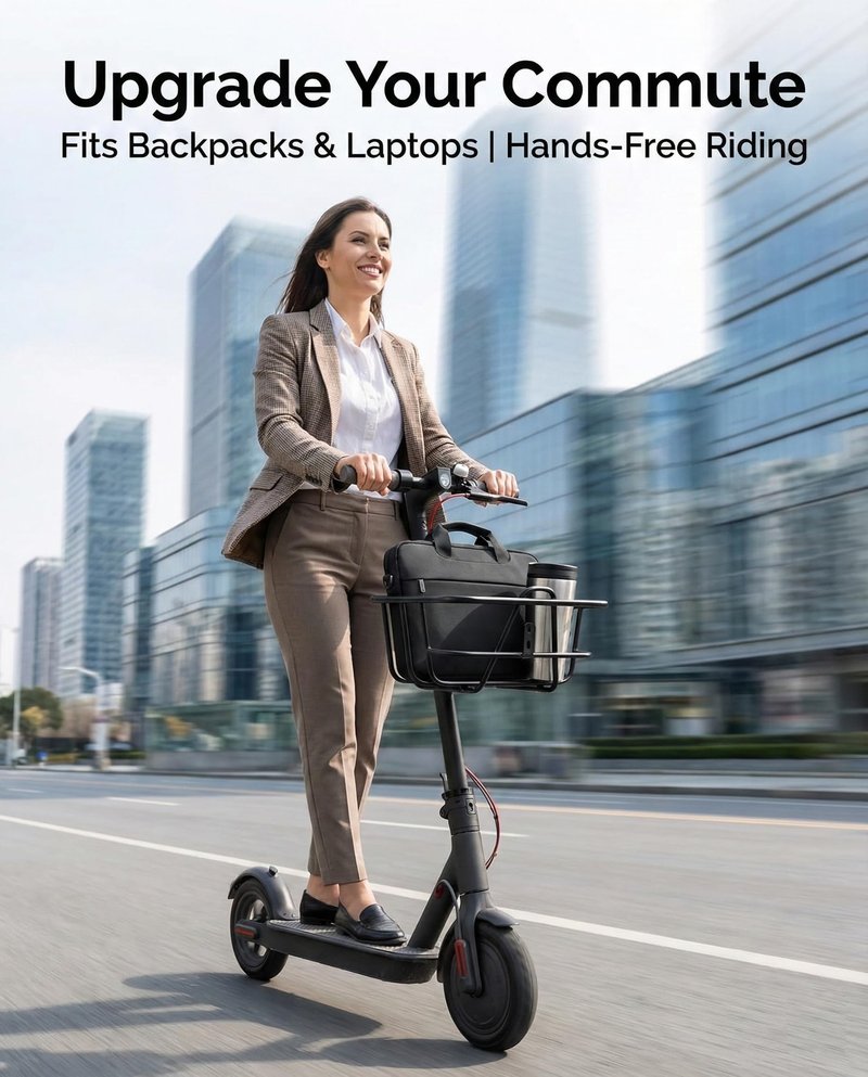 ANZOME Electric Scooter Basket & Bike Handlebar Bag – Stable Metal Wire Carrier with Cargo Net & Rainproof Cover – Front/Rear Rack Attachment for Commuting, Groceries, & Pet Transport (Black)