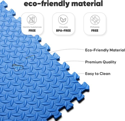 Home Gym Mat - Interlocking EVA Foam Exercise Tiles for Workouts & Play Areas | Blue, 24x24 in, 16 Tiles
