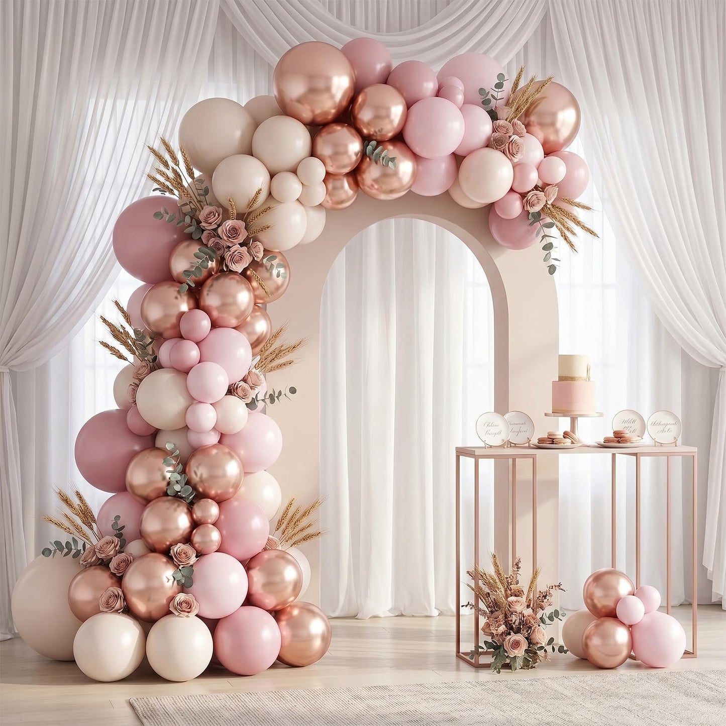 Dusty Pink Beige Balloon, 55 Packs 12 Inch Double Stuffed Retro Baby Pink and Metallic Rose Gold Balloons for Bridal Baby Shower Women Girls Boho Birthday Wedding Mother's Day Party Decorations
