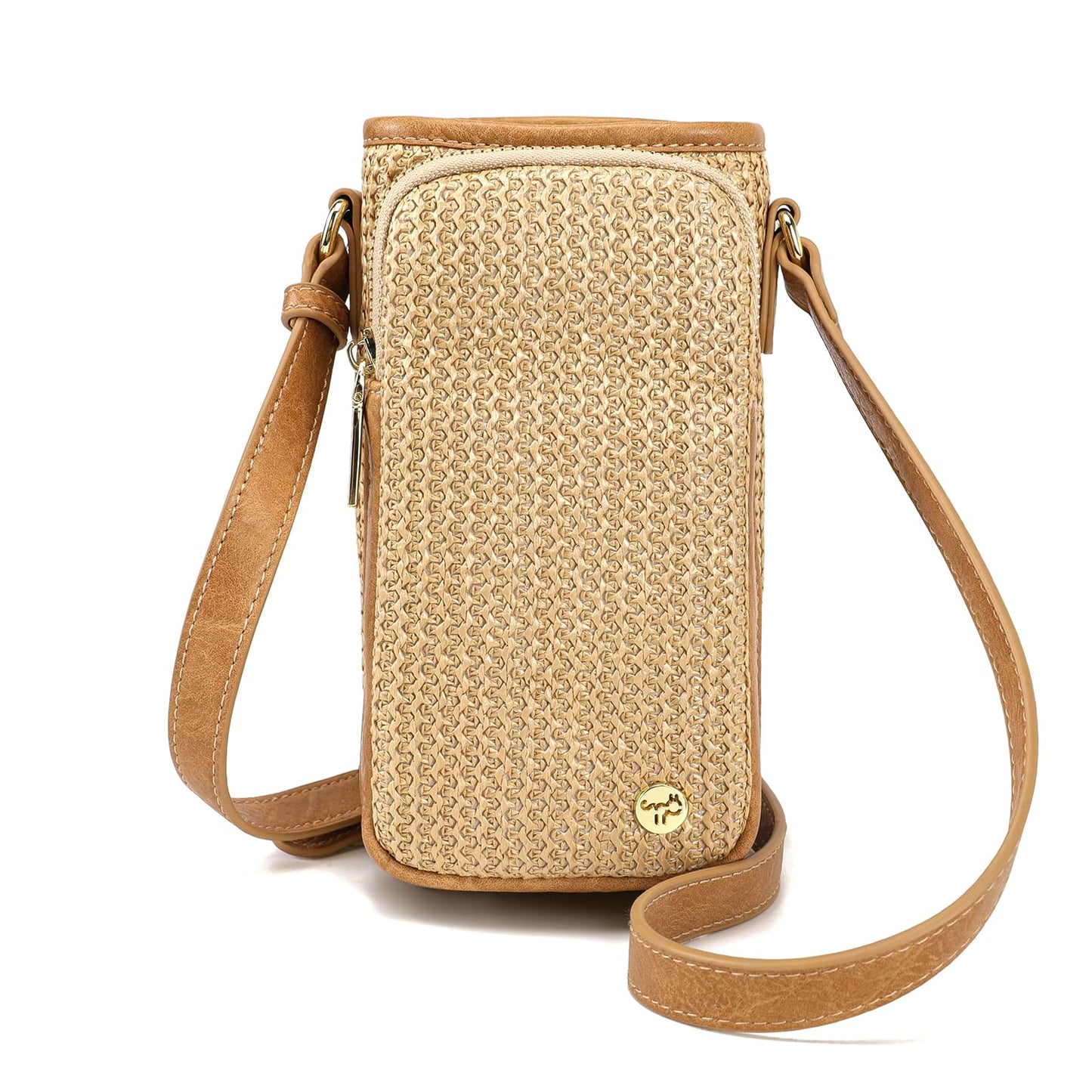 MINICAT Straw Bags For Women, Vacation Purse, Water Bottle Carrier Bag Water Bottle Holder, Beach Bag Raffia Purse(Yellow wavv)