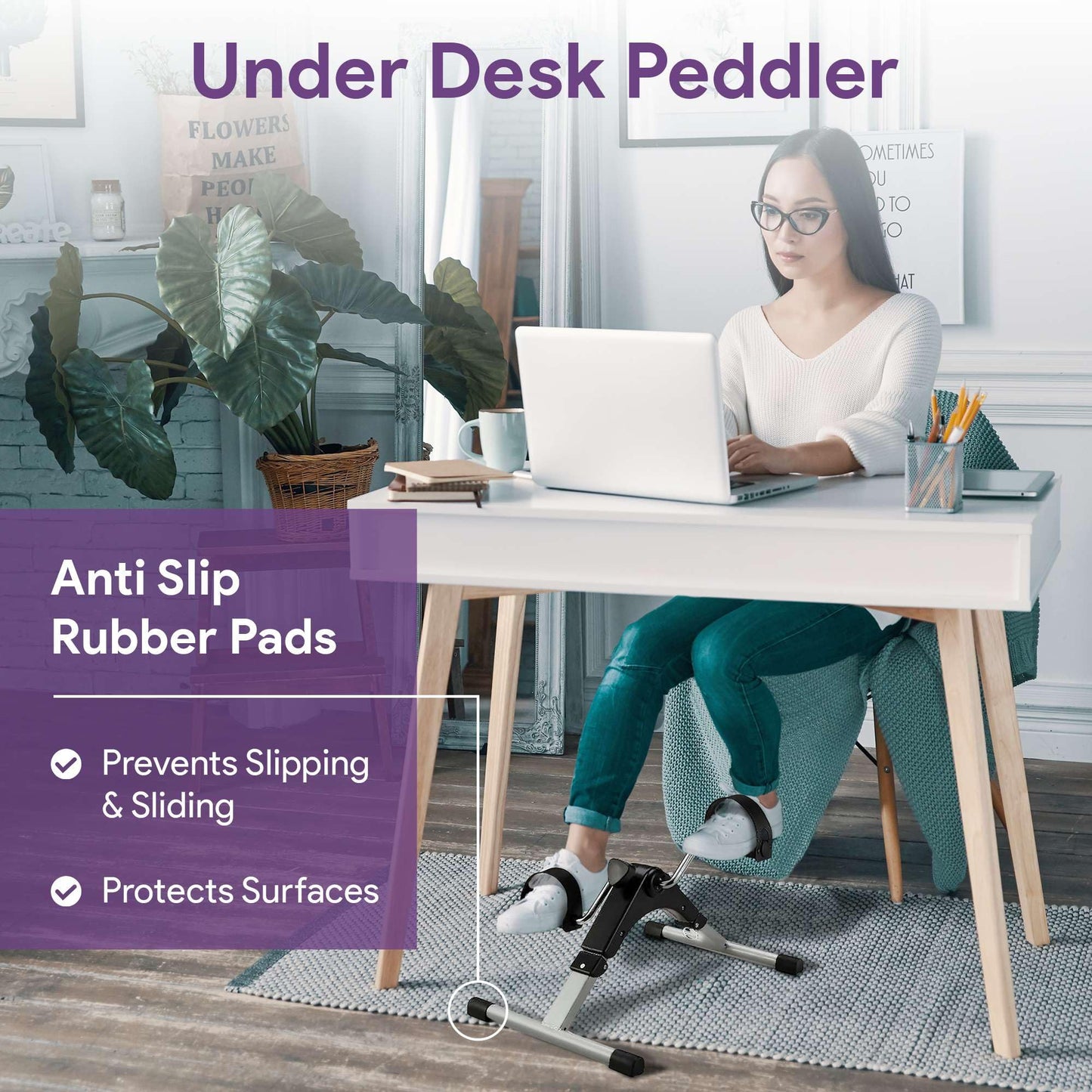 Under Desk Bike Pedal Exerciser with Digital LCD Display - Foldable Exercise Peddler for Seniors - Foot and Leg Exerciser While Sitting - Adjustable Tension